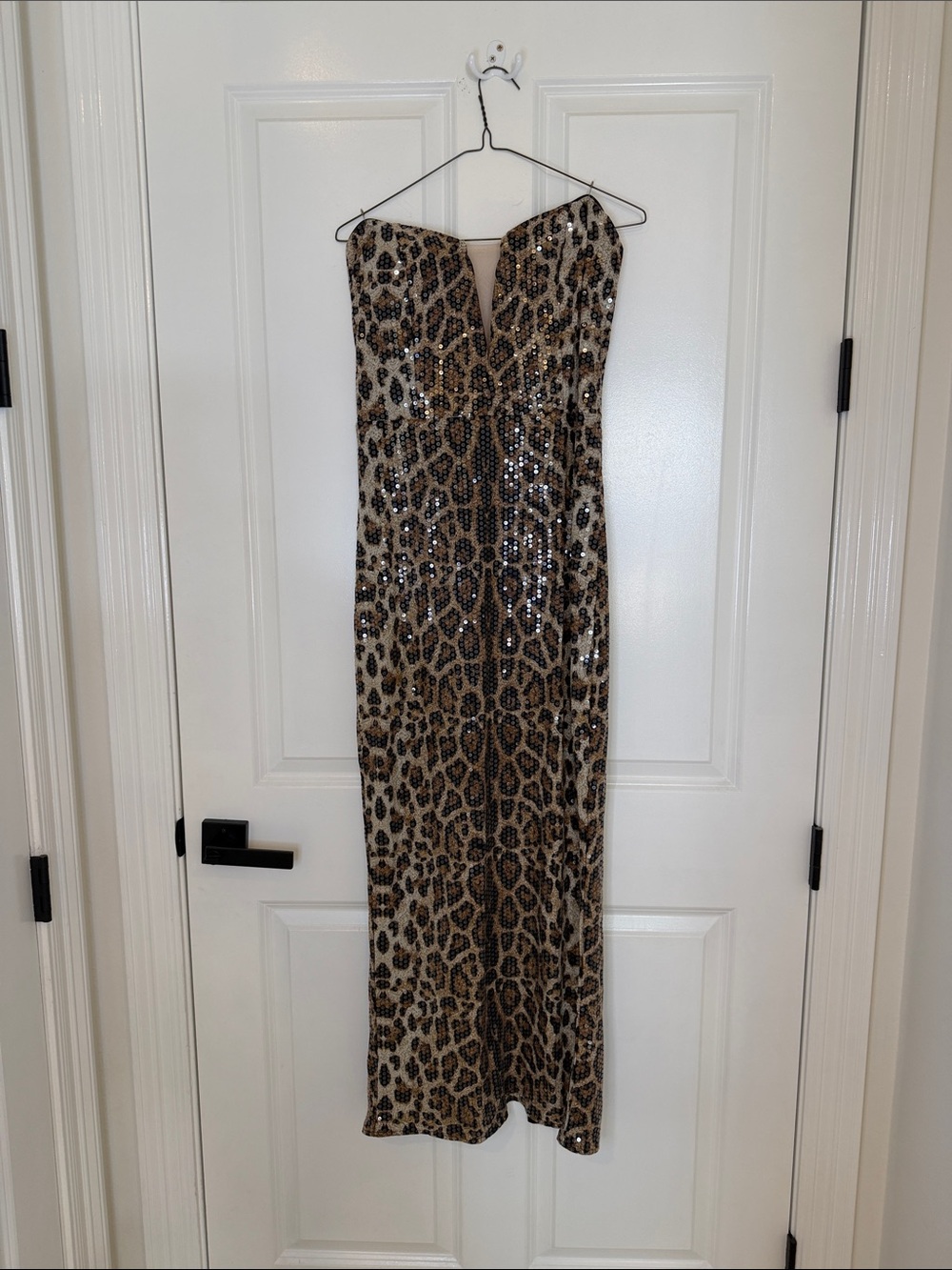 Fashion Nova Sequined Leopard Strapless Jumpsuit - Brown & Black